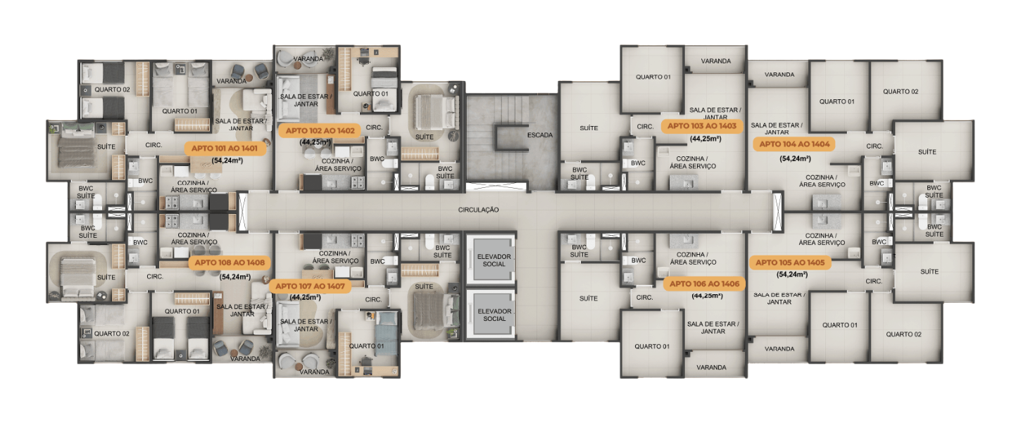 Planta do pavimento tipo — disposição dos apartamentos
